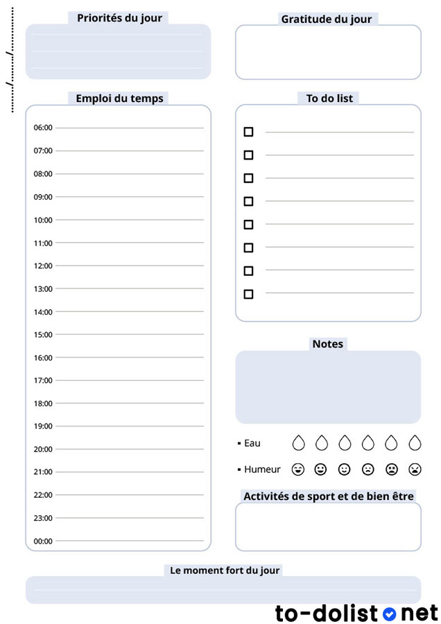 Planning journalier Gratuit à imprimer